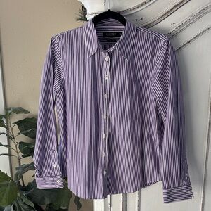 Womens Lauren Ralph Lauren Petite Non-Iron Purple & White Stripe Button Up PL